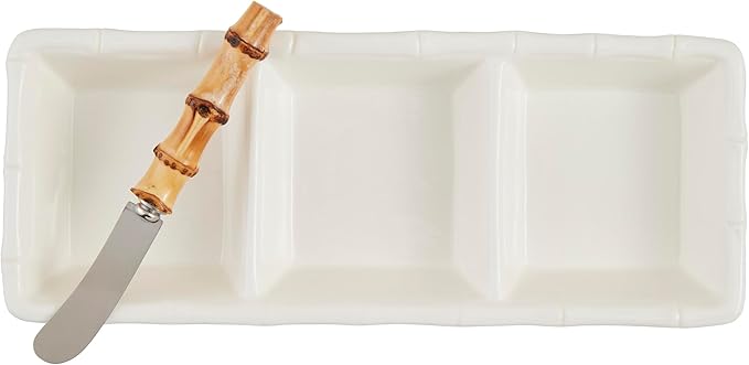 Mud Pie Bamboo Triple Tidbit; dish 5" x 11 1/4" | spreader 5 1/2"