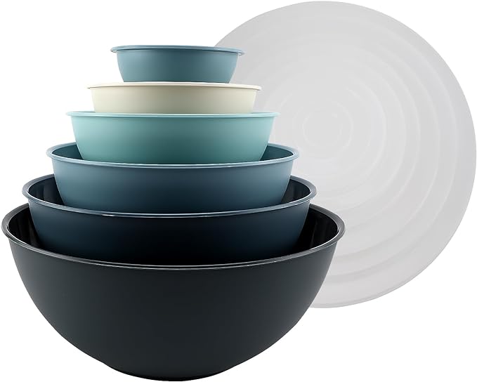 COOK WITH COLOR Mixing Bowls with Lids - 12 Piece Plastic Nesting Bowls Set includes 6 Prep Bowls and 6 Lids, Microwave Safe Mixing Bowl Set, Blue Ombre