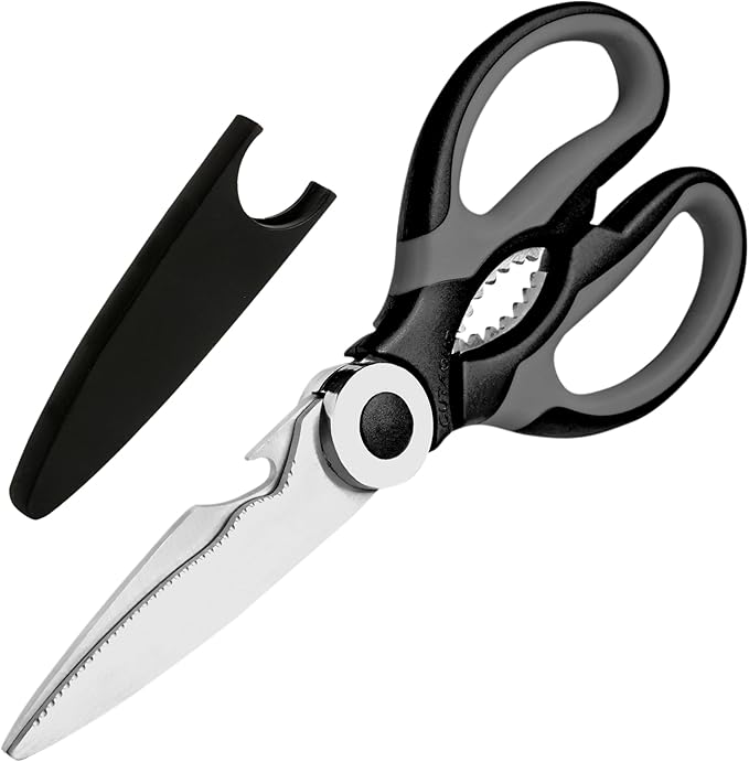 Kitchen Scissors Stainless Steel Sharp Blades with Cushioned Soft TPR Grip for Easy Handling – Heavy Duty Multipurpose Scissors for Meat, Chicken, Fish, Vegetables, & Herbs – Bottle Opener