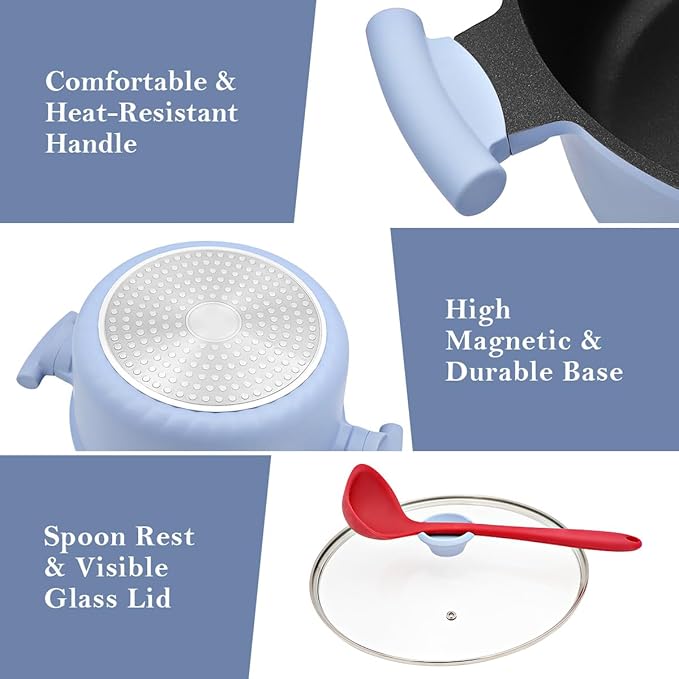 4.5 Quart Stock Pot with Lid, Non Stick Cooking Pot, Soup Pot Nonstick with Stay-Cool Handle, Induction Cookware for Pasta,Soup, Suitable for All Stoves, PTFE & PFAS-Free, Blue