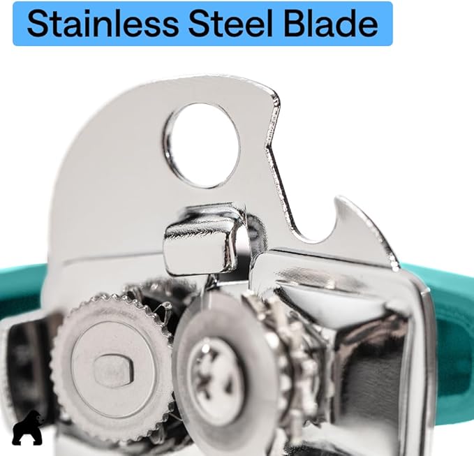 GORILLA GRIP Heavy Duty Stainless Steel Smooth Edge Manual Can Opener and Bottle Openers, Soft Comfortable Handle, Oversized Handheld Turn Knob, US Designed Multifunctional Kitchen Tool, Turquoise