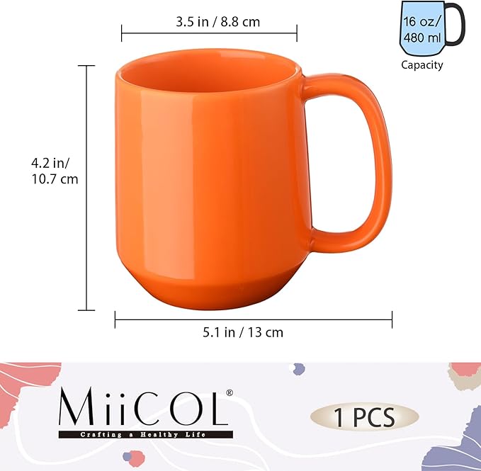 Miicol Ceramic Coffee Mug, 16 oz Large Coffee Cup, Tea Mug with Handle, Flat Bottom Mug for Men, Women, Office, Microwave and Dishwasher Safe, Multi-Color, Sun Orange