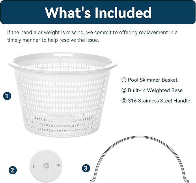 2 Pack Weighted Pool Skimmer Basket for Inground Pools, Heavy Duty with 316 Stainless Steel Handle, Replacement Basket for Hayward SP1070/SP1070E Pool Basket and Pentair U-3 Skimmer Basket