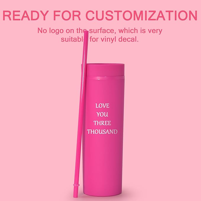 sweet grain Skinny Tumblers with Lids and Straws(6 Pack) - 16oz Matte Pastel Colored Skinny Acrylic Tumblers, Double Wall Plastic Tall Skinny Tumblers Bulk for Cold Hot Drinks - Rose Red
