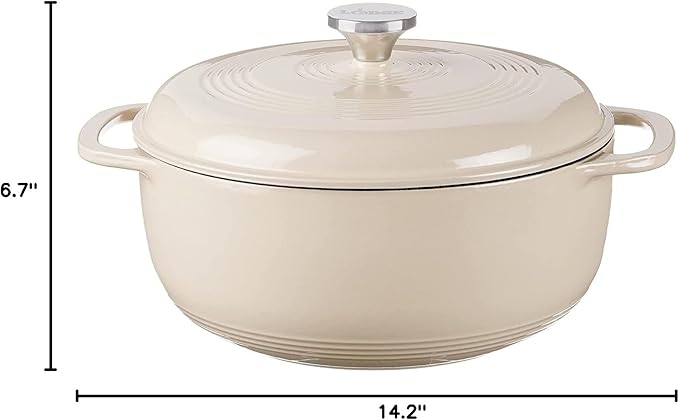 Lodge Essential Enamel Cast Iron Dutch Oven with Lid - Oven-Safe Enamel Cookware up to 500° F - Heat-Retaining Braising & Roasting Pot - Non-Toxic Cookware - 7.5 Quart, Sandalwood