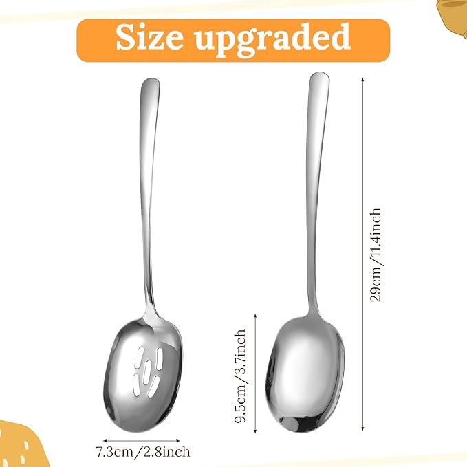 8PCS Stainless Steel Serving Spoons Set, Extra Large 11 Inch Serving and Slotted Spoon Cooking Spoons Cutlery Serving Utensils for Kitchen Buffet Parties Catering, Dishwasher Safe