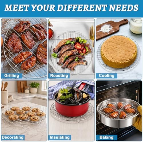 P&P CHEF 10.5 Inch Cooking Rack Round for Steaming Cooling, Silver, 2 Pack