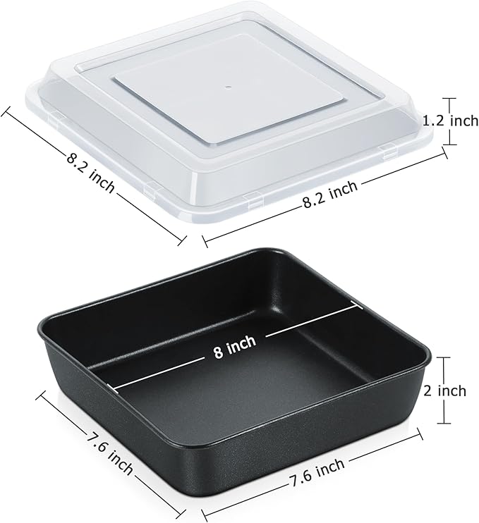 E-far 8x8 Inch Square Baking Pan with Lid Set, Nonstick Square Cake Pans Metal Bakeware for Oven Cooking Lasagna Brownies, Stainless Steel Core & Easy Release, 2 Pieces(1 Pan+1 Cover)