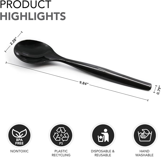 Party Essentials Disposable Heavy Duty Plastic Serving Utensils for Buffets Events Parties, 4-Sets of Spoons/Forks/Tongs, Black