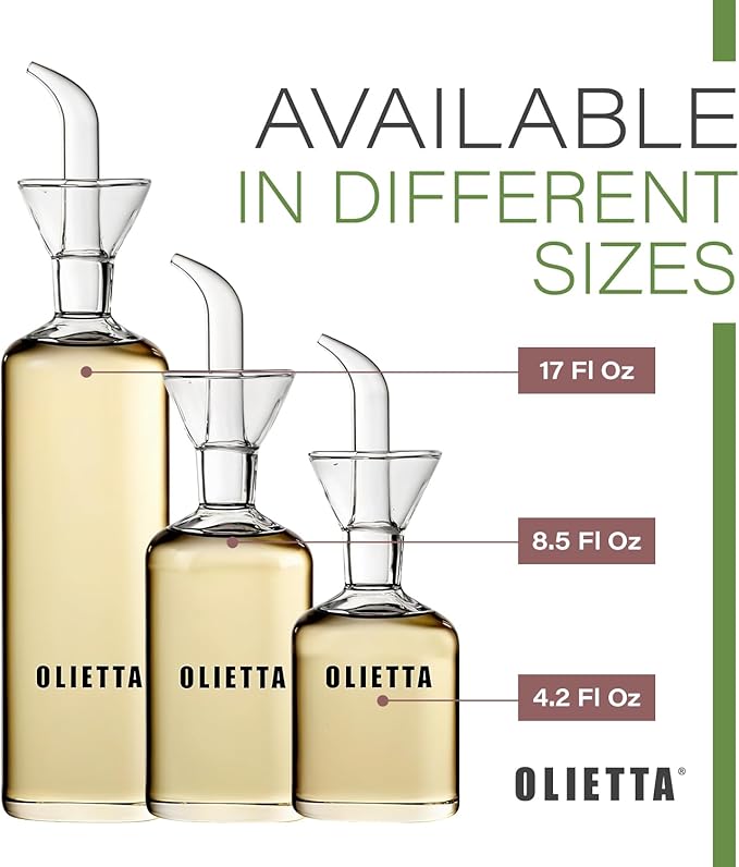 Olietta Olive Oil Dispenser Bottle Borosilicate Glass - 4.2 oz 125ml Non Drip Dispenser - Leak Proof Pourer Vinegar Drizzler Cruet - Easy Clean Drip Free Bottles for Kitchen