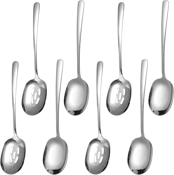 8PCS Stainless Steel Serving Spoons Set, Extra Large 11 Inch Serving and Slotted Spoon Cooking Spoons Cutlery Serving Utensils for Kitchen Buffet Parties Catering, Dishwasher Safe
