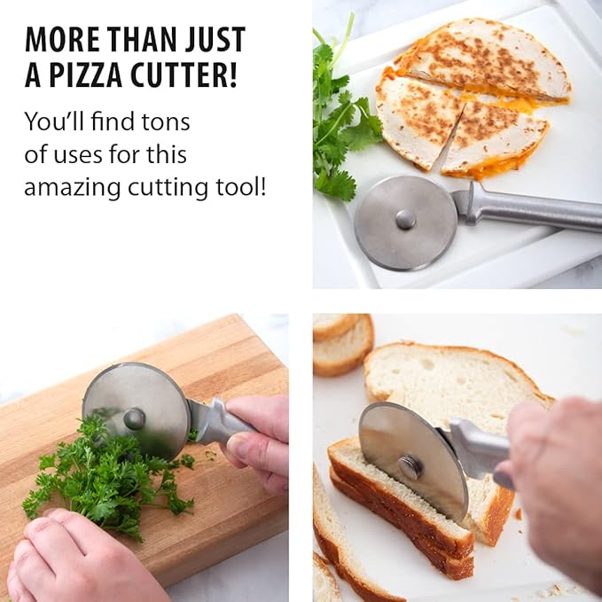 Rada Cutlery Pizza Cutter (R121), 3" Stainless Steel Wheel, Silver Handle, Pack of 2
