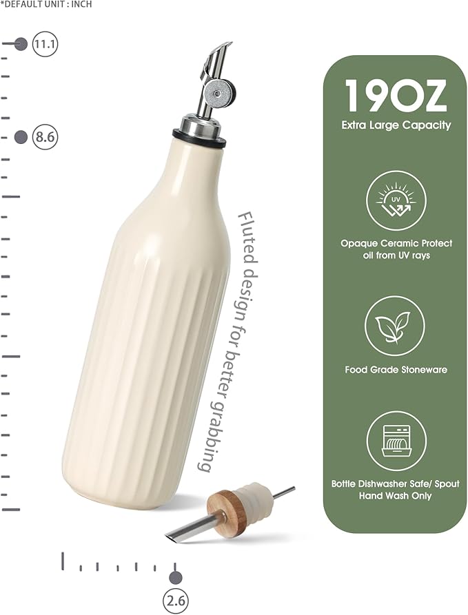 FE FUN ELEMENTS Olive Oil Dispenser Bottle, 19 oz Oil Dispenser for Kitchen and Vinegar Dispenser Bottle, Suitable for Vinegar, Coffee Syrups & Other Liquids, White and Green Set of 2