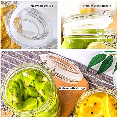 32oz Glass Food Storage Jars with Airtight Clamp Lids,Set of 4 Airtight Glass Canister Square- Clear Storage Container for Kitchen Container Storing Sugar, Flour, Cereal,Coffee,Spice…