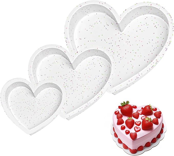 SJ 3P Silicone Heart Shaped Cake Pans, 6 Inch 8 Inch 10 Inch Nonstick Cake Pan, BPA Free Silicone Heart Cake Baking Mold for Oven Dishwasher Safe-Creamdot