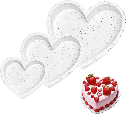 SJ 3P Silicone Heart Shaped Cake Pans, 6 Inch 8 Inch 10 Inch Nonstick Cake Pan, BPA Free Silicone Heart Cake Baking Mold for Oven Dishwasher Safe-Creamdot