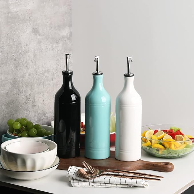 Sweejar Large Ceramic Olive Oil Dispenser Bottle, Opaque Oil Cruet Protects to Reduce Oxidation, Suitable for Storage Vinegar, Soy Sauce & Other Liquids, Pack of 1, 24 Fl Oz(Turquoise)