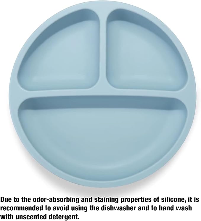 PandaEar Divided Unbreakable Silicone Baby and Toddler Plates - 3 Pack - Non-Slip - Microwave Safe - Silicone (Blue Green Brown)