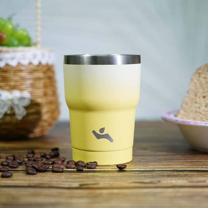 10 oz Tumbler with Handle and 2 Straw 2 Lid, Insulated Water Bottle Stainless Steel Vacuum Cup Reusable Travel Mug,Lemon