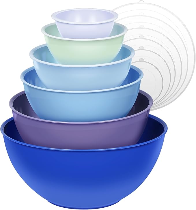 Plastic Mixing Bowls with Lids Set for Kitchen, Nesting Bowls for Mixing, Baking, Prepping, Cooking and Serving Food, Mixing Bowls Dishwasher, Microwave Safe (Dark blue)