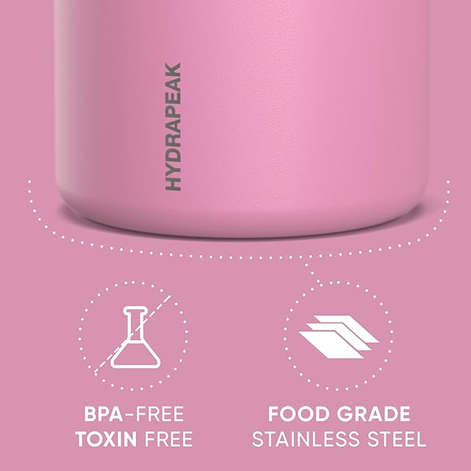 Hydrapeak 18oz Stainless Steel Vacuum Insulated Food Jar for Hot Food and Cold Food, Wide Mouth Leak-Proof Soup for Adults, 10 Hours Hot and 16 Hours Cold (Bubblegum)
