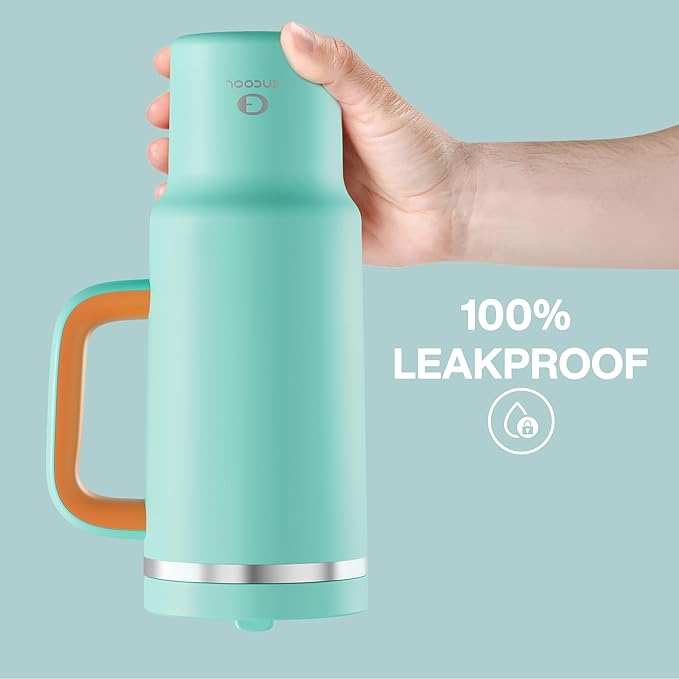 ENCOOL 40 oz Tumbler with Handle and Straw: Stainless Steel Insulated Tumbler Keeps Cold for 24 Hours, Leakproof Travel Cup Fits in Cup Holder and BPA-Free,Soft Cyan