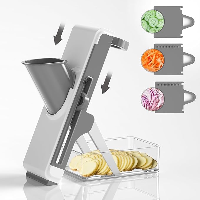 Eletronova Safe Mandoline Slicer for Kitchen, Vegetable Slicer for Kitchen，Kitchen Food Slicer, French Fry Cutter Julienne Dicer for Vegetables Grey (White & Green) (Blue)