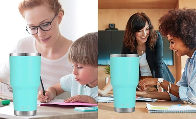 D·S 30oz Mint Tumbler Stainless Steel Double Wall Vacuum Insulated Mug with Straw and Lid, Cleaning Brush for Cold and Hot Beverages