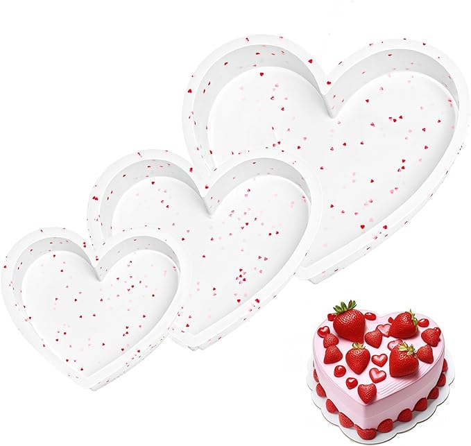 SJ 3P Silicone Heart Shaped Cake Pans, 6 Inch 8 Inch 10 Inch Nonstick Cake Pan, BPA Free Silicone Heart Cake Baking Mold for Oven Dishwasher Safe-Heartdot
