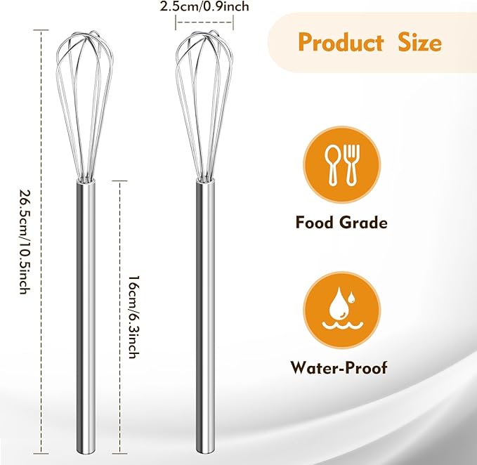 Mini Whisk, Stainless Steel Mixer, Mini Baking Mixer, Coffee and Cocktail Stirrer, Durable Kitchen Stirrer, 2(Piece)
