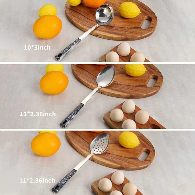3-Piece,Stainless Steel Serving Spoons Set with Slotted Spoon, Serving Spoon and Perforated Spoons, soup ladle,kitchen cooking utensils set