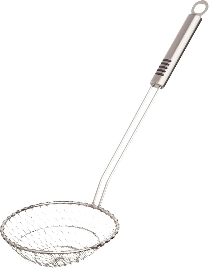 Helen's Asian Kitchen Spider Strainer, 7-Inch, All Stainless Steel Mesh Basket And Handle, For Noodles, Dumplings, Wontons, Deep Frying, And Draining Tasks