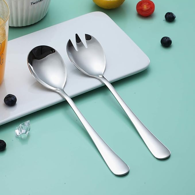 Salad Server Set, Berglander Stainless Steel Salad Serving Set, Salad Servers, Salad Spoon, Salad Fork, Pack of 2 (Shiny Silver)