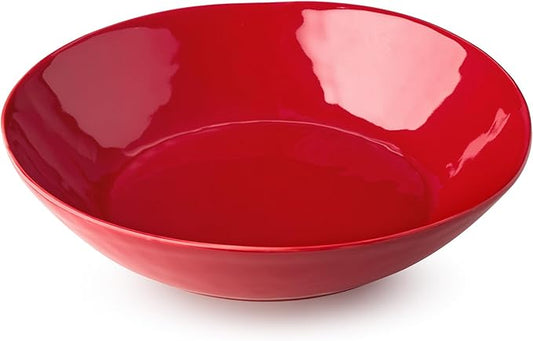 Berry Red Christmas Stoneware Serving Bowl – Festive Holiday Pasta Salad Bowl for Christmas Entertaining, Mix and Match with Holly and Vines, Dishwasher & Microwave Safe