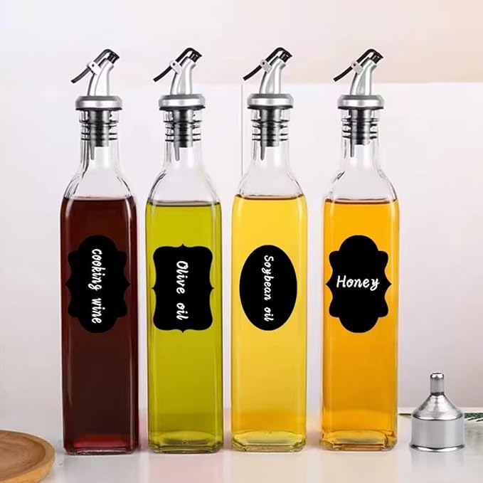 8 Pack 17oz Olive Oil Dispenser Bottle,Oil Dispenser for Kitchen, Cooking Oil Dispenser,Vinegar Cruet Bottle,Clear Cruet with Pourers and Corks