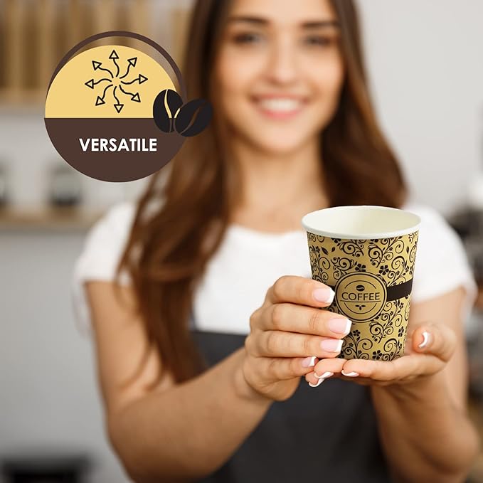 PAMI Disposable Coffee Cups, Single-Use Paper Cups, To-Go Hot Beverage Cups for Espresso Coffee Tea Hot Chocolate, Leak Resistant, Cafe & Home Use (50, 8oz)