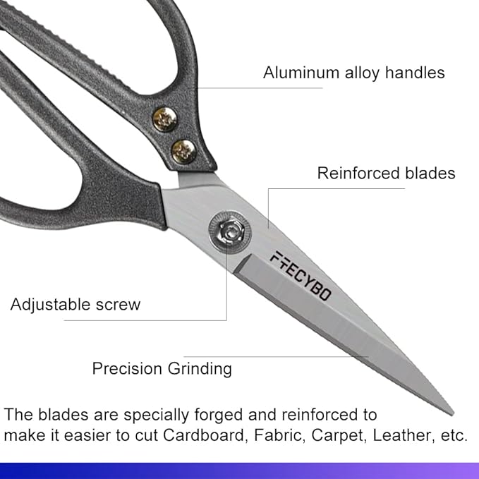 Heavy Duty Scissors 9'', All Purpose, Leather Scissors, Reinforced Stainless Steel Blades with Metal Handles for Home, Office, Easy Cutting Cardboard, Fabric, Carpet, Leather