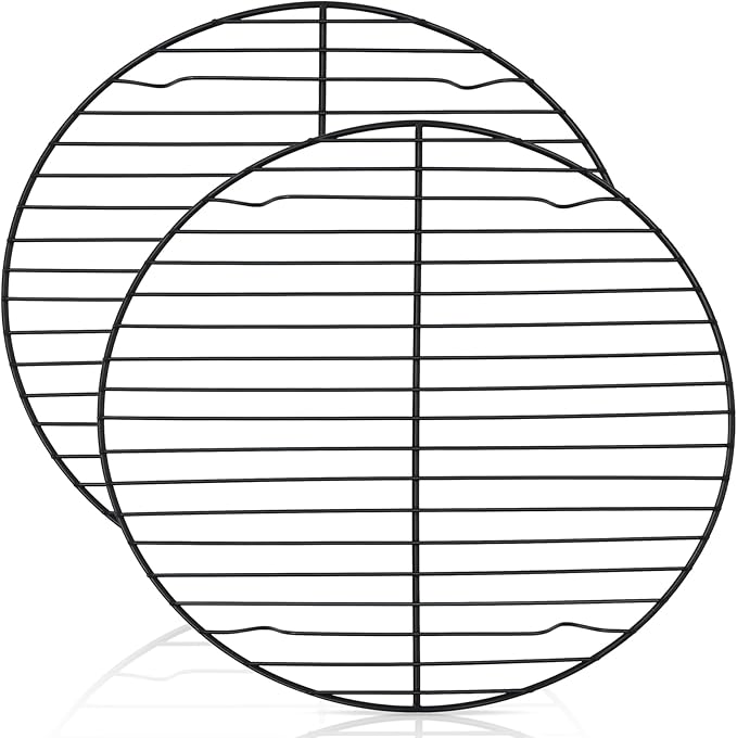 P&P CHEF 10½ Inch Cooking Rack Round, Stainless Steel Round Rack for Cooking Cooling Steaming Baking, Fit Air Fryer Pot Pressure Cooker, 2 Pack -Oven Safe, Black