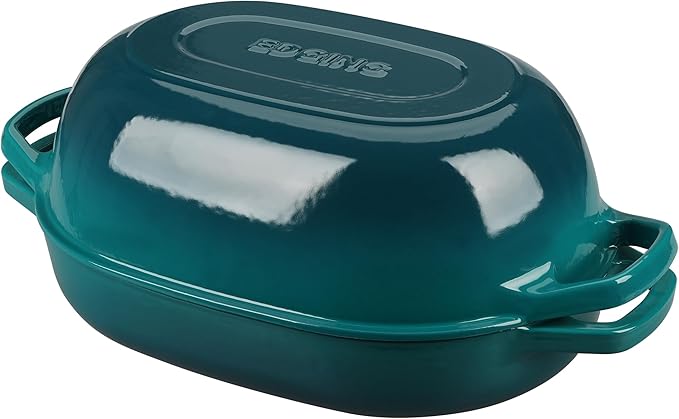 Enameled Cast Iron Oval Dutch Oven Pot with Lid, Dutch Oven for Sourdough Bread Baking, Bread Oven, Bread Dutch Oven, Oval Bread Pan, 7qt, Darkcyan