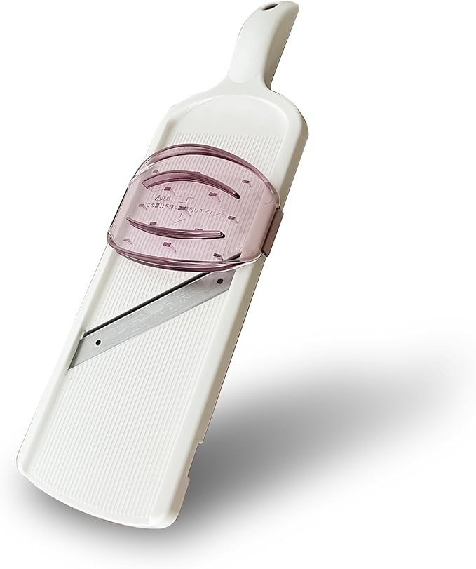 Mandoline Wide Cabbage Slicer 4.7 inches Pink, Julienne Thickness: 0.04 inch (1 mm), with Safety Holder, Made in Tsubame Japan (White)