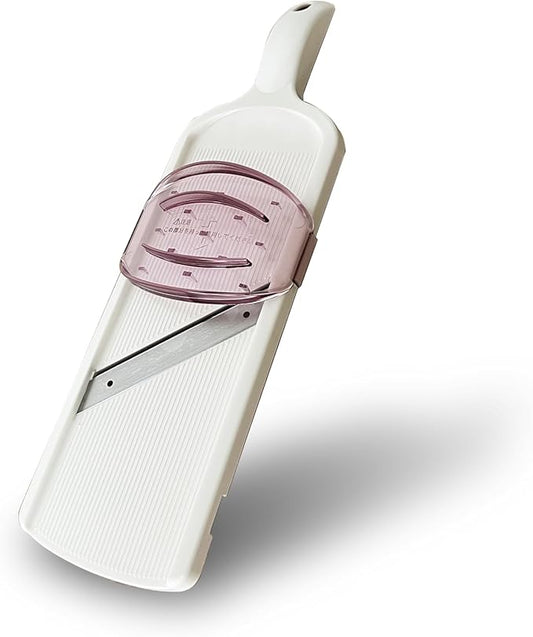 Mandoline Wide Cabbage Slicer 4.7 inches Pink, Julienne Thickness: 0.04 inch (1 mm), with Safety Holder, Made in Tsubame Japan (White)