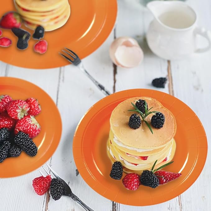 40Pcs Disposable Paper Plates Orange,Including 20pcs 9" and 20pcs 7" Plates,Strong and Sturdy Disposable Plates for Party, Dinner, Holiday, Picnic,Birthday Party, Dinner Table, Wedding