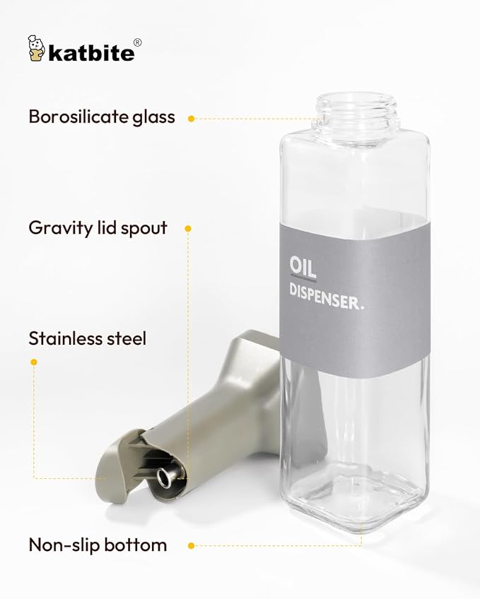 katbite 16oz Glass Olive Oil Dispenser Bottle for Kitchen Cooking - Leakproof Kitchen Essential with Precise Pouring Spout for Salad, Air Fryer, BBQ, Non-Stick Pans, Easy Refill and Use, Dark Grey