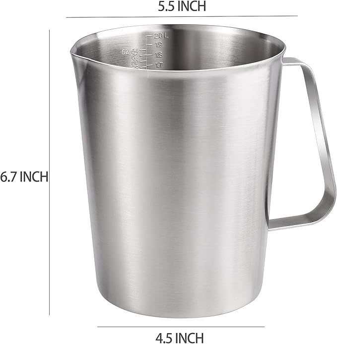 KSENDALO 64Oz/8Cup Stainless Steel Pitcher (SUS304), 2 Liter Metal Container for Water, Milk, Liquid with Handle with Engraved Markings, Silver