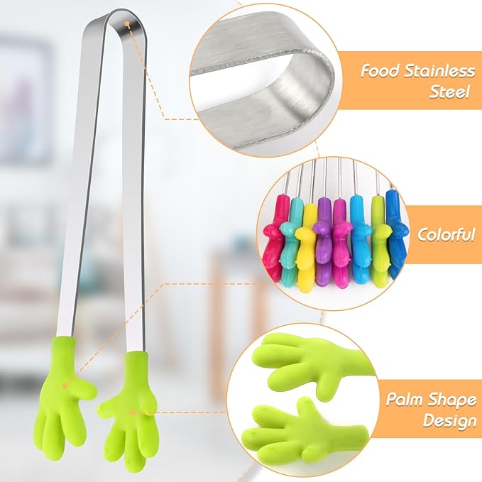 Shindel Mini Serving Tongs, 5.1" Small Stainless Steel Tongs, Cute Kitchen Gadgets for Christmas Candy, Snacks, Chips, Cookies, Fruit, Salad, Food, Sugar Cubes, Party, Appetizers, Great for Fine Motor