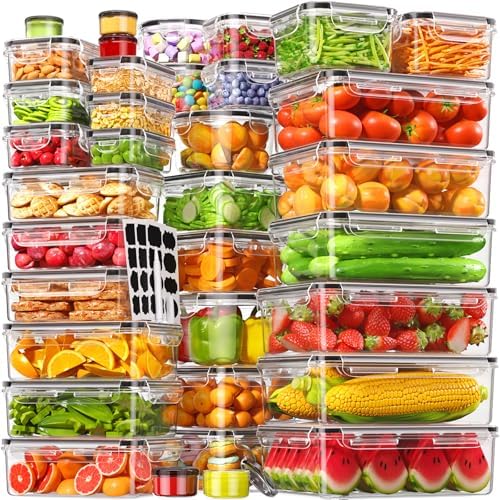 70 PCS Food Storage Containers with Lids Airtight, (35 Lids & 35 Containers) Leak proof Containers Set for Kitchen, Meal Prep, BPA-Free, PVC-Free Plastic, Microwave/Dishwasher Safe, Extra Labels & Pen