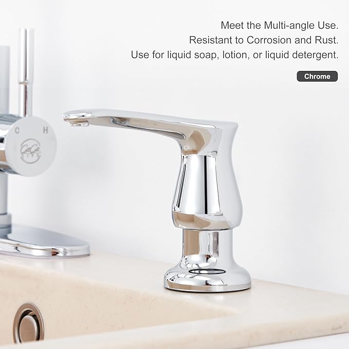 GAGALIFE Kitchen Sink Soap Dispenser Chrome, Built in Soap Dispenser with 13 OZ Bottle, Refill from The Top, Liquid Dispenser for Kitchen Sink
