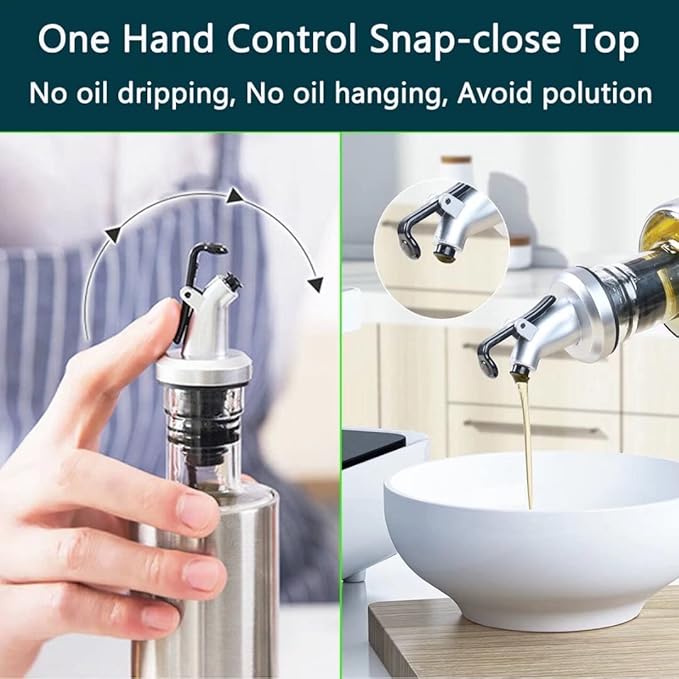 Olive Oil Dispenser - 7oz (200ml) Glass & Stainless Steel Oil & Vinegar Cruet with No-drip Spout & Pouring Funnel