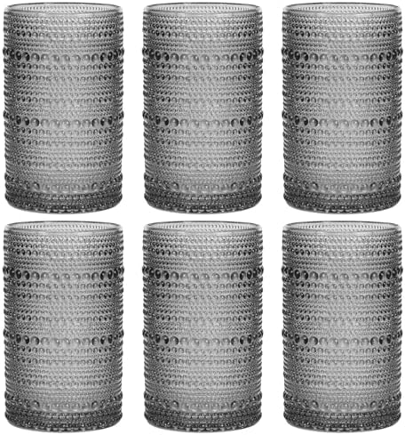 Moretoes 12 Oz Gray Hobnail Drinking Glasses Set of 6 Water Glass Cups