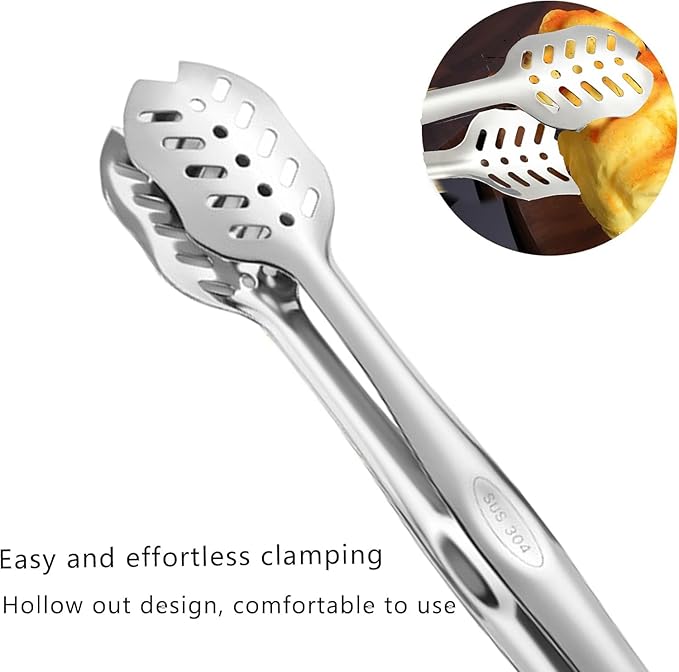 Silver Flatware 7 Piece Stainless Steel Set Includes Serving Spoons, Slotted Serving Spoon, Serving Tongs, Serving Fork, Salad Fork, Soup Ladle, Pie Server